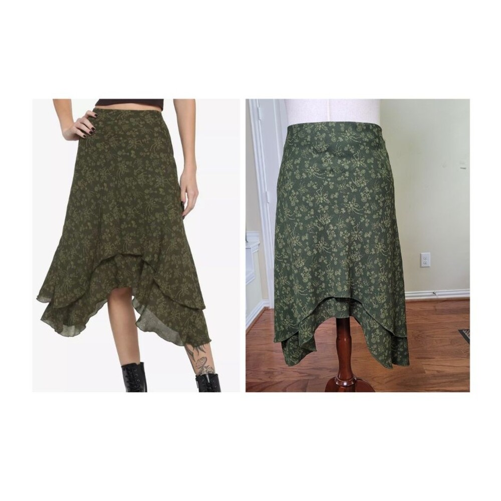 Hot Topic Thorn Fable Skeleton Print Skirt Green Women XL Asymmetric Goth Grunge